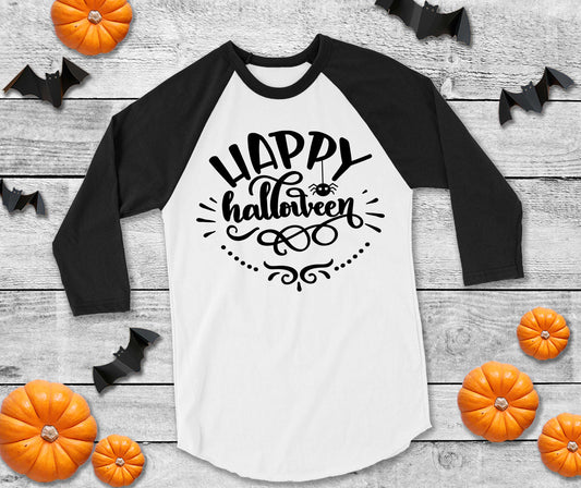 Happy Halloween raglan unisex adult t-shirt - Halloween Party Shirt - fall shirt - women&#39;s halloween shirt - raglan t-shirt - halloween tee