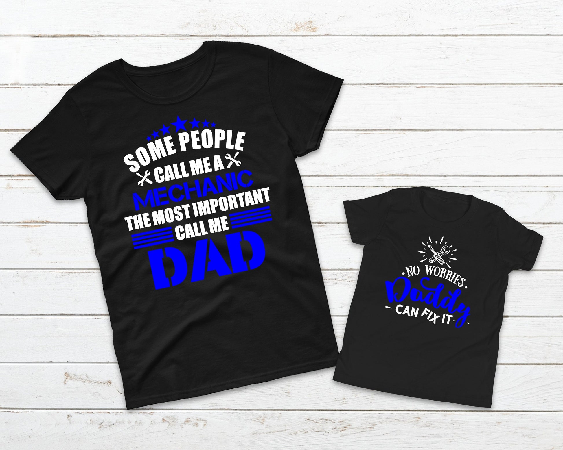 Mechanic Dad and No Worries Daddy Can Fix It Matching Father and Son Shirt Set - Choose Your Sizes - Father's Day Shirts - Daddy Daughter