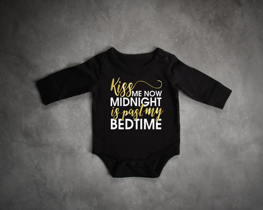 Kiss Me Now, Midnight Is Past My Bedtime New Years Eve Infant or Toddler Shirt or Bodysuit - toddler new years - my first new years eve