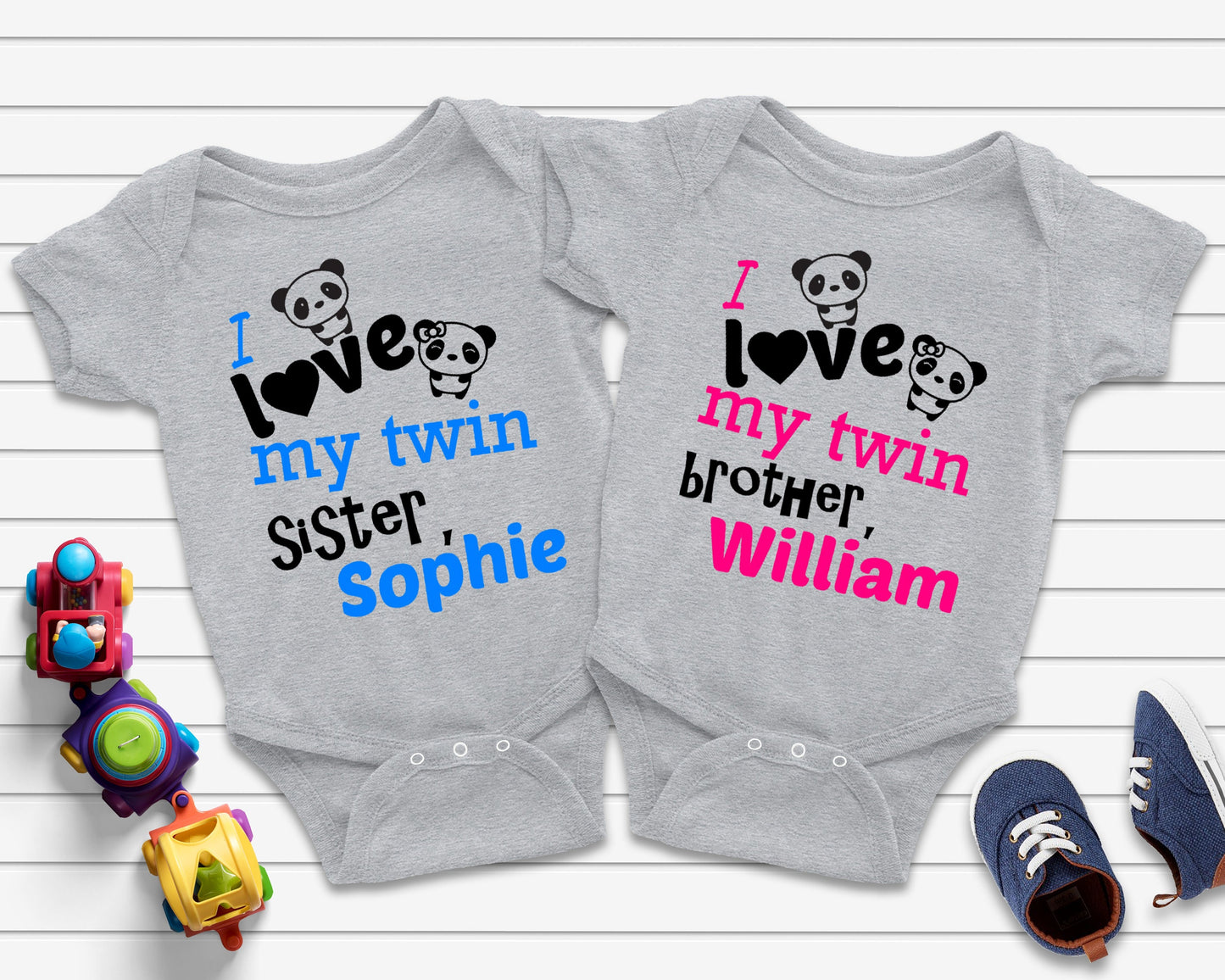 I Love My Twin Boy Girl Twins T-Shirts or Bodysuits for Twins - Fraternal Twins - Brother and Sister Tees - boy girl twin tees