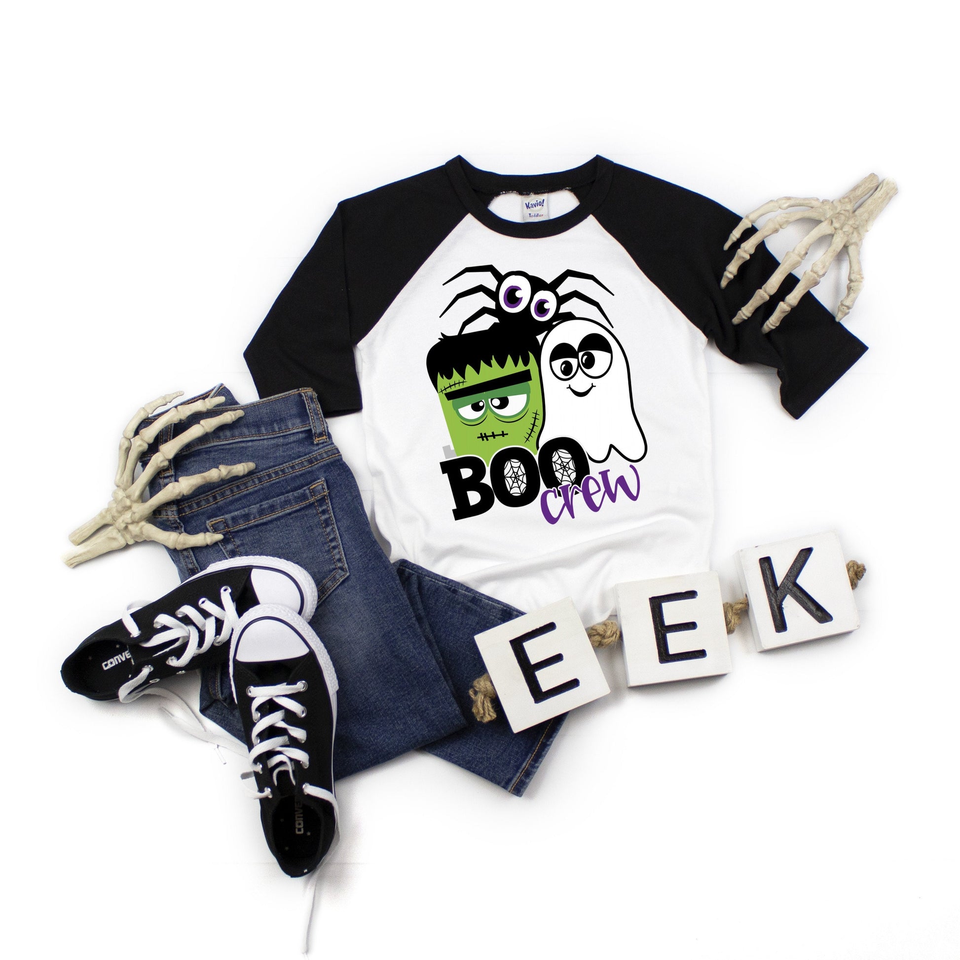 Boo Crew Infant, Toddler or Kids Halloween Raglan Tee - boys monster shirt - boy spider shirt - ghost shirt - boo crew shirt - halloween tee