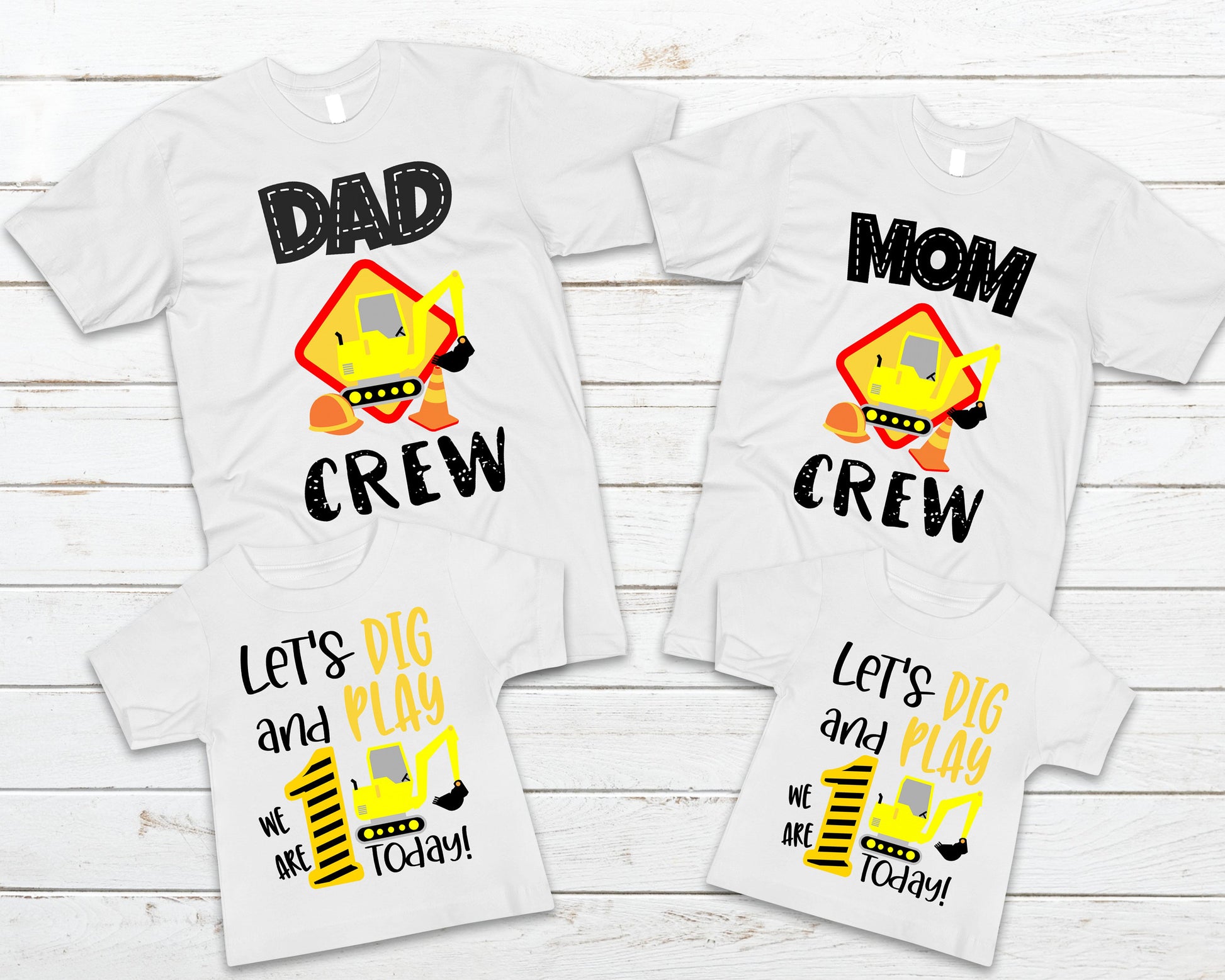 Construction Birthday Party Family Shirt set for Twins - Twin Boys First Birthday - Excavator - Dump Truck - Bulldozer - Backhoe - Digger