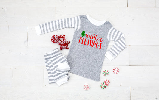 Winter Blessings Infant or Kids Christmas Pajamas - kids christmas pjs - baby christmas pjs - religious christmas gift - matching family pjs