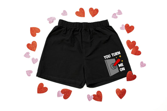 You Turn Me On Men&#39;s Valentine&#39;s Day Cotton Boxer Shorts - False Fly - Gift for Him - Mens Boxers - Funny Boxers - Naughty Boxers