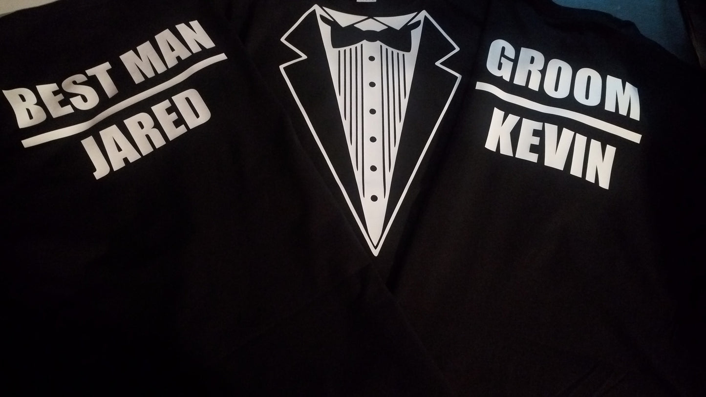 Custom Wedding Tuxedo T-Shirts - Groomsmen Shirts - Best Man Shirt - Groom Shirt - Bachelor Party Shirts - Personalized Set