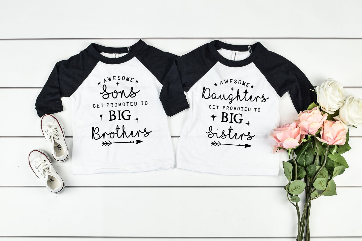 Promoted to Big Brother Big Sister Infant, Toddler or Kids Raglan Tee - Pregnancy Announcement Shirt - Future Big Brother - Big Sister