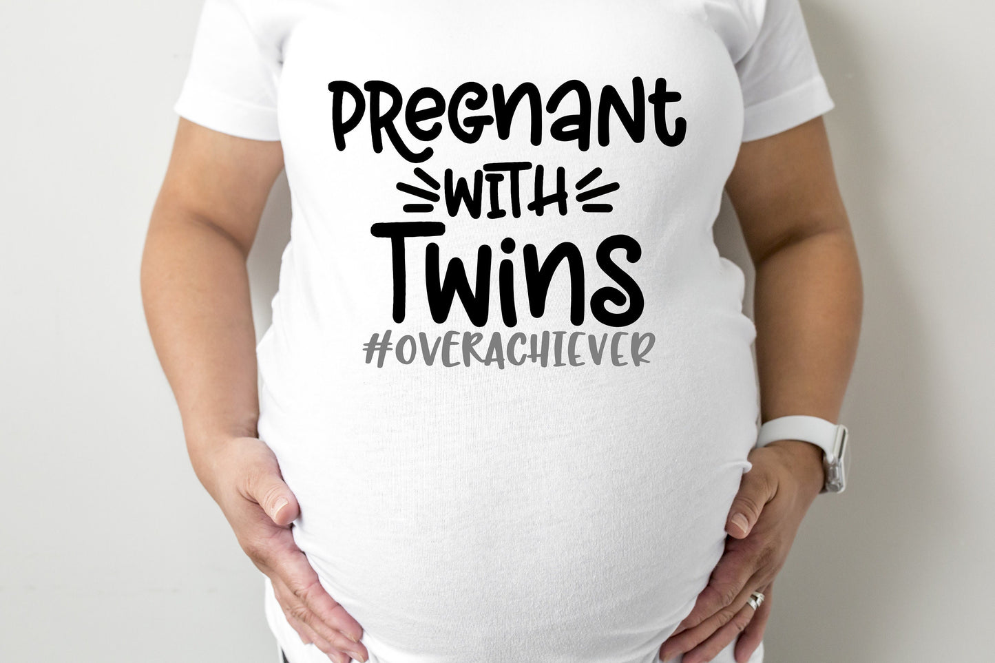 Pregnant With Twins Overachiever Maternity T-Shirt - maternity cut shirt with ruched sides - pregnancy announcement - funny maternity tee
