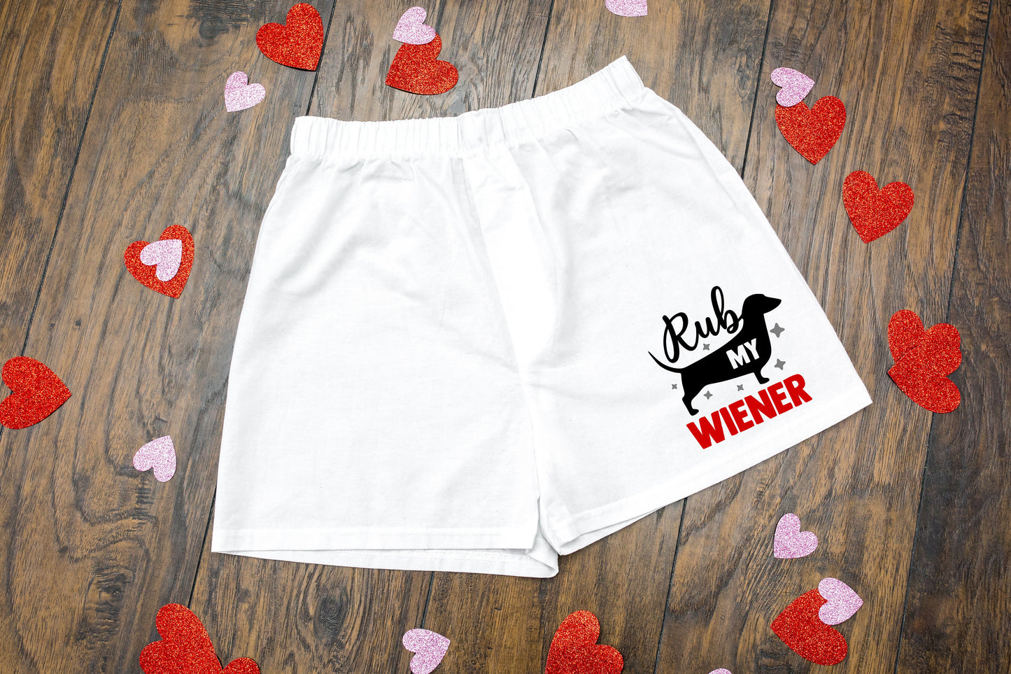 Rub My Wiener Men&#39;s Valentine&#39;s Day Cotton Boxer Shorts - False Fly - Gift for Him - Mens Boxers - Funny Boxers - Naughty Gift