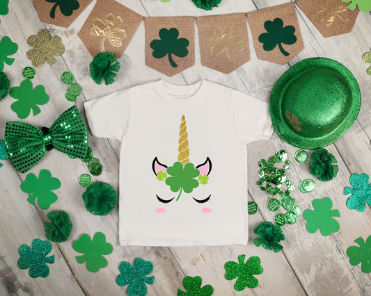 St Patrick's Day Unicorn Infant, Toddler or Youth Shirt or Bodysuit - st pattys day girls shirt - st patricks unicorn - shamrock unicorn