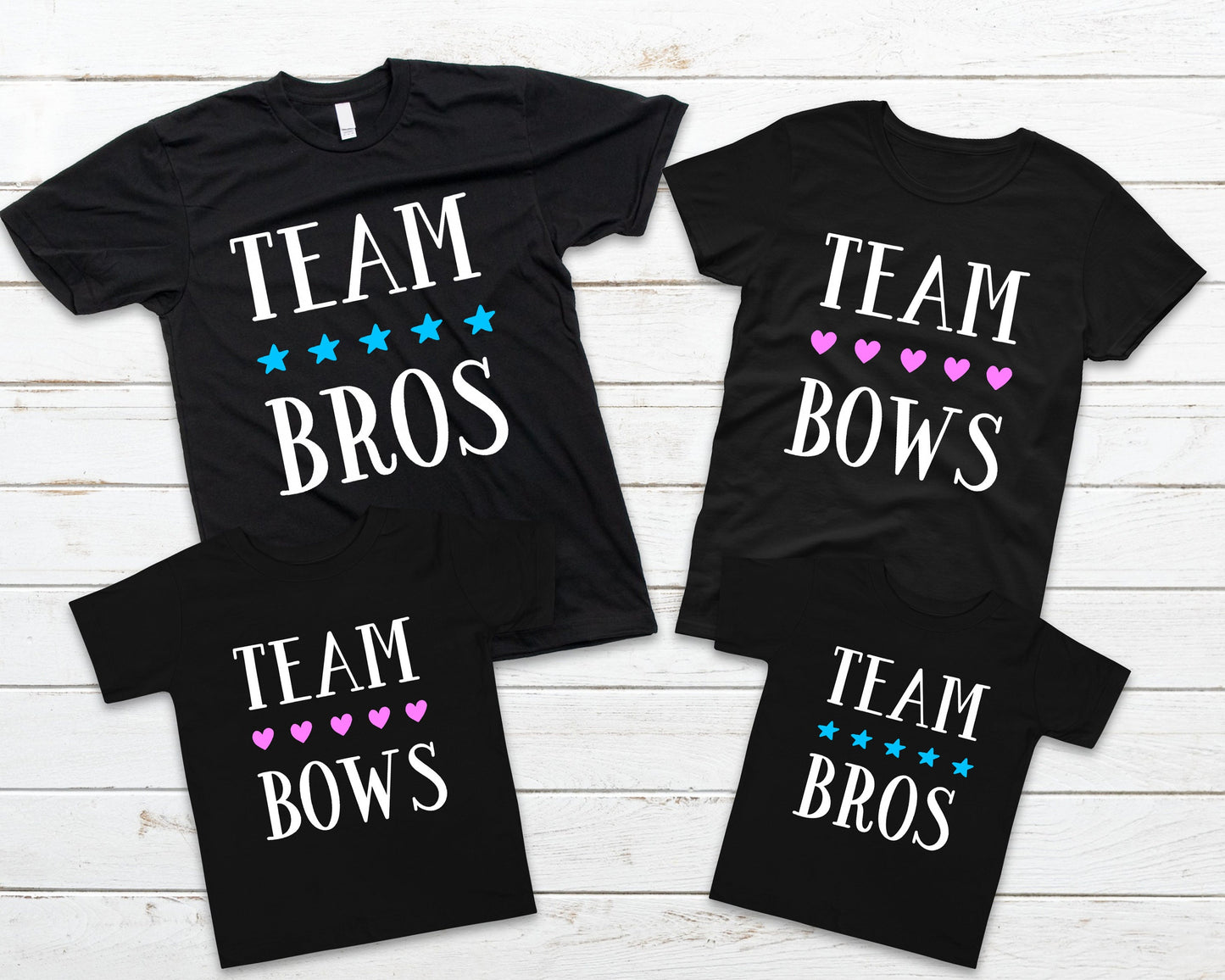 Gender Reveal Party Team Bros and Team Bows Matching T-Shirts or Baby Bodysuits - Matching Tees - Pregnancy Gender Reveal Announcement