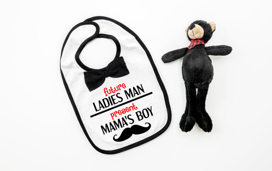 Future Ladies Man Present Mama's Boy Bib - baby boy bib - baby bib - baby boy gift - drool bib - baby boy gift - bow tie - boy baby shower