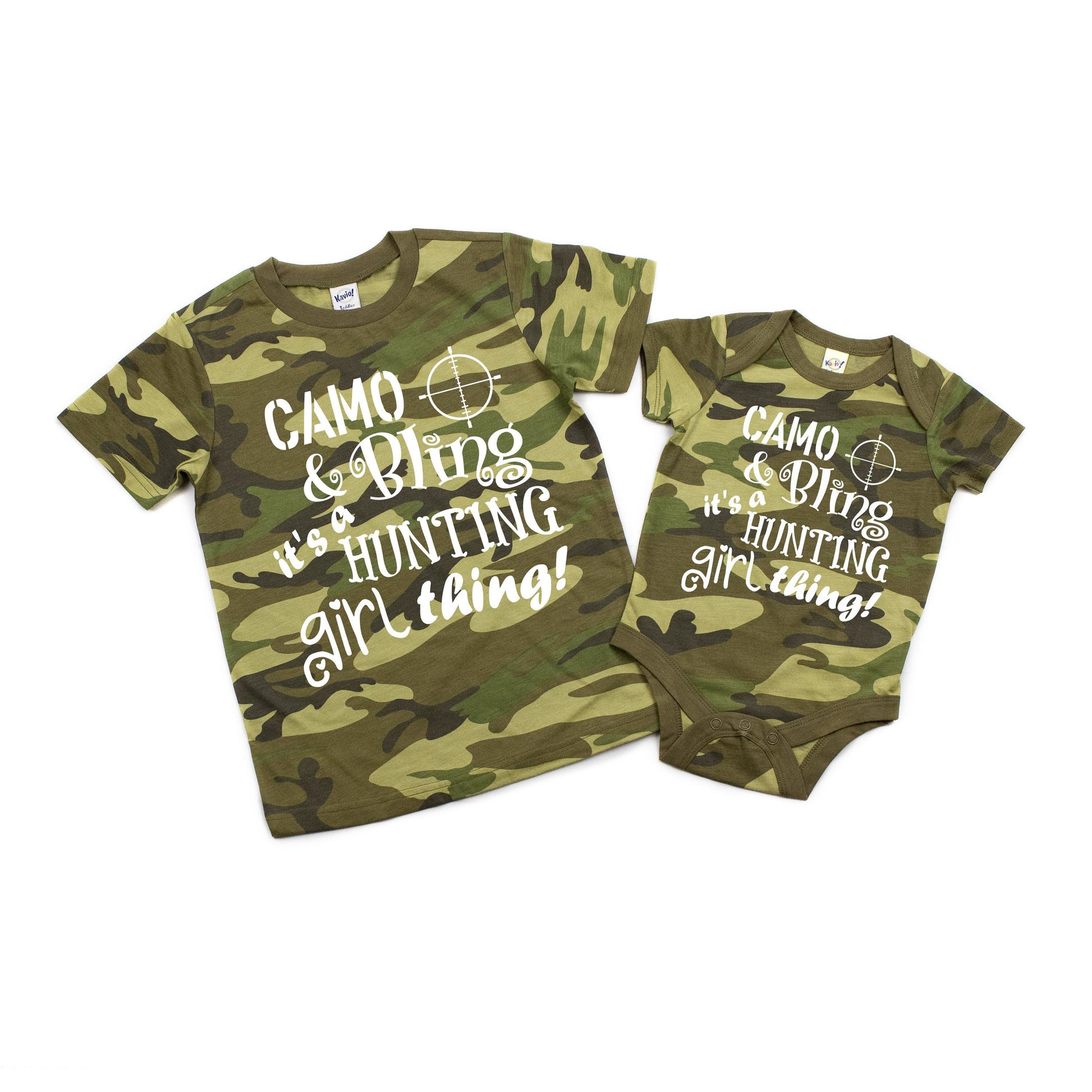 Camo and Bling Infant or Youth Shirt or Bodysuit - Toddler Girl Shirt - Hunting Shirts for Kids - 2nd Amendment Shirt for Kids