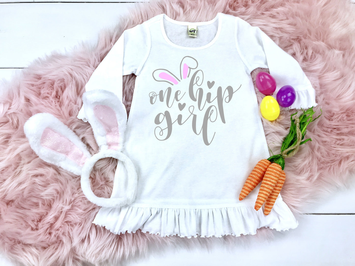 One Hip Girl Ruffled 3/4 Sleeve Girl&#39;s Dress - Toddler Girl Easter Dress - Spring Dress - Easter Bunny Dress - Baby Easter Outfit