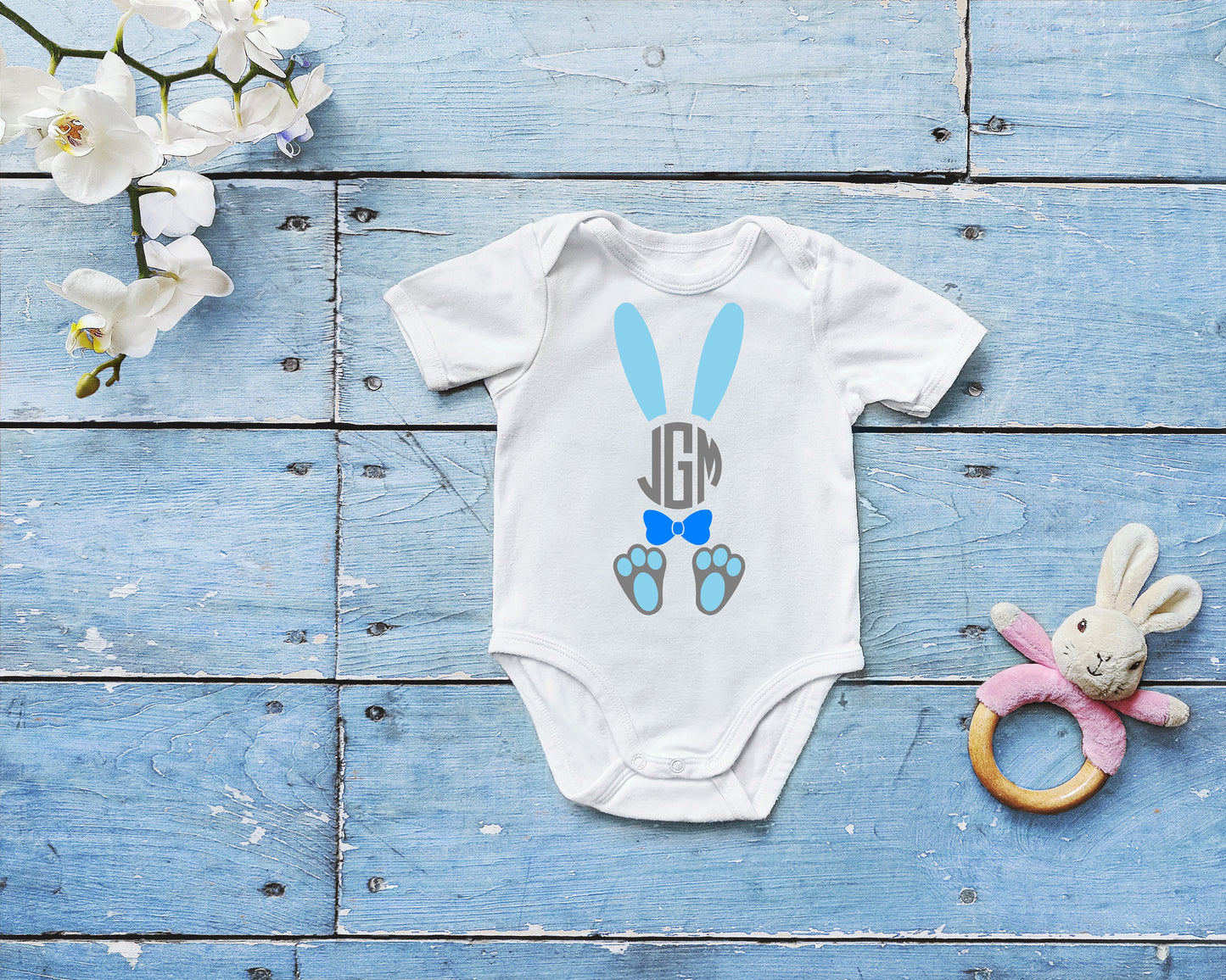 Custom Monogram Easter Bunny Infant Shirt or Bodysuit - preemie bodysuit - easter baby bodysuit - first easter - baby easter outfit