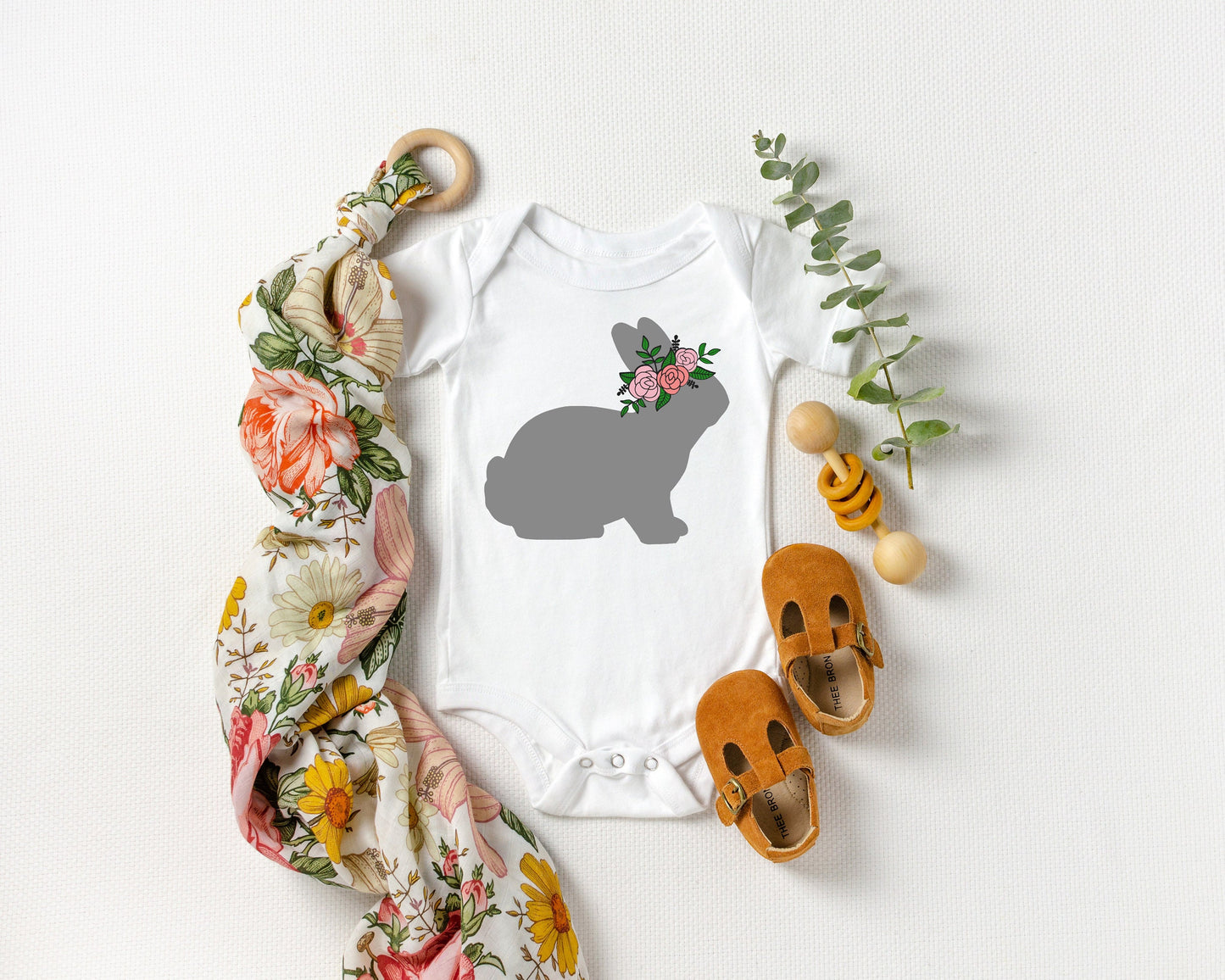 Flower Crown Bunny Infant Shirt or Bodysuit - preemie bodysuit - girls easter baby bodysuit - first easter - easter blessing