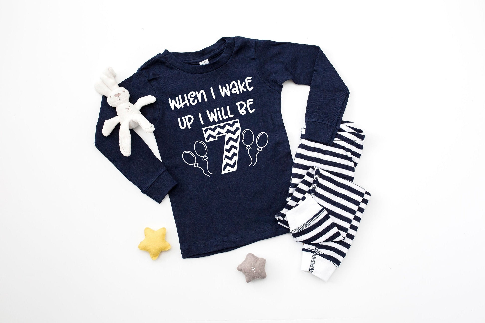 When I Wake Up I Will Be Navy Striped Birthday Pajamas - Unisex Birthday Pajamas - Sleepover Birthday Pajamas - Birthday Boy - Birthday Girl