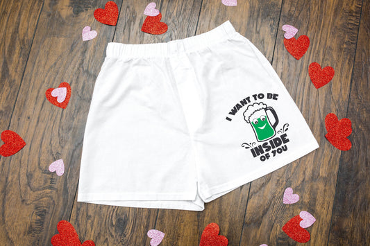 I Want to Be Inside of You Men&#39;s St Patrick&#39;s Day Cotton Boxer Shorts - False Fly - Gift for Him - Mens Gift - Funny Boxers - Naughty Boxers