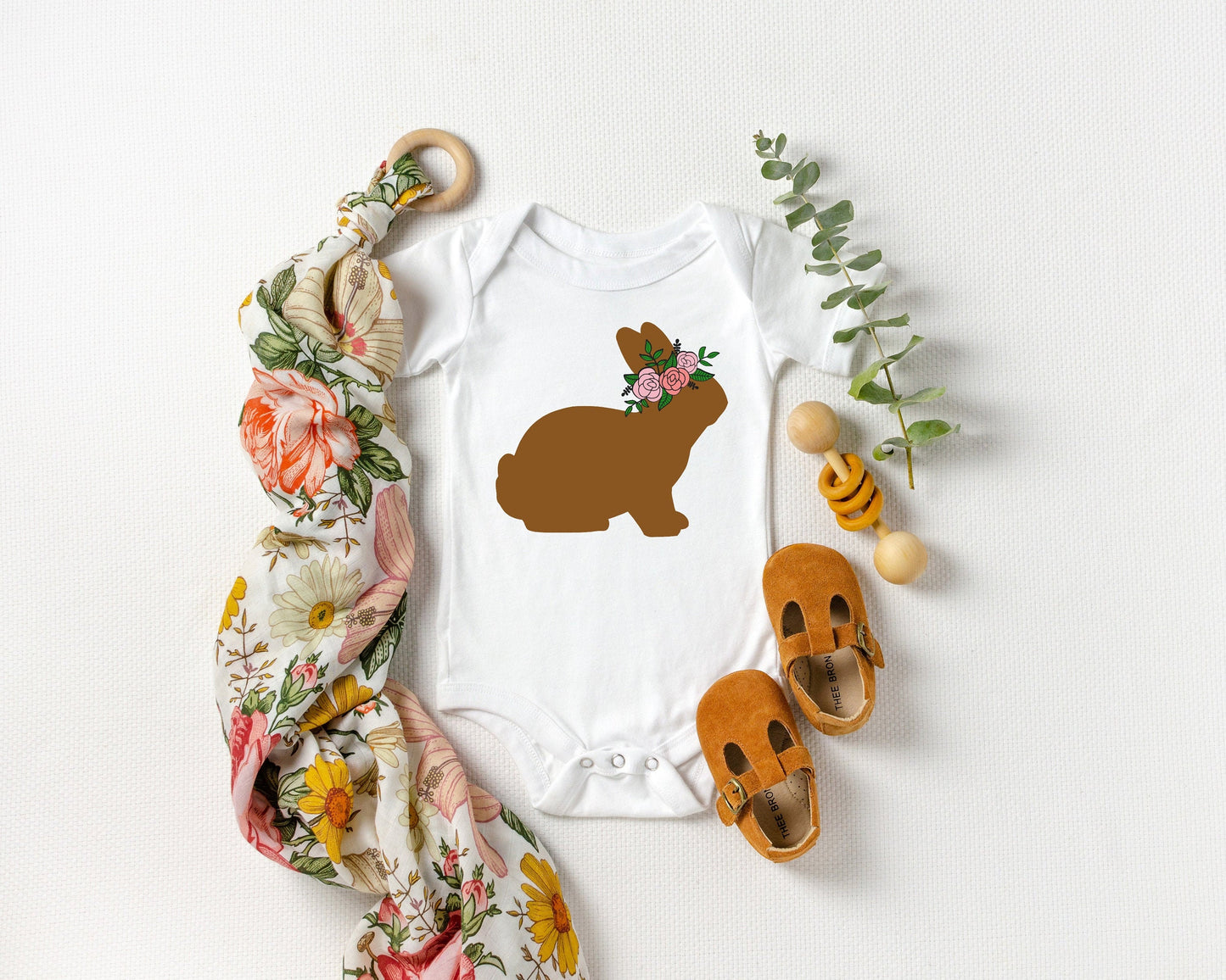 Flower Crown Bunny Infant Shirt or Bodysuit - preemie bodysuit - girls easter baby bodysuit - first easter - easter blessing