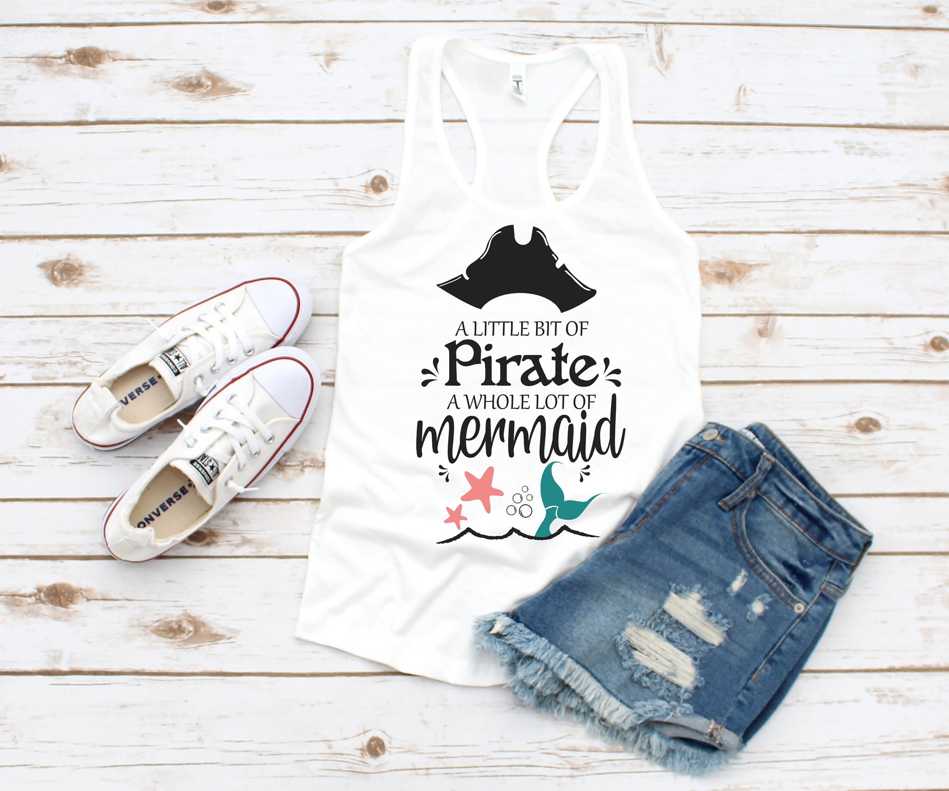 A Little Bit of Pirate and a Whole Lot of Mermaid racerback tank t-shirt - mermaid tank top - pirate tank top - pirate shirt - mermaid shirt