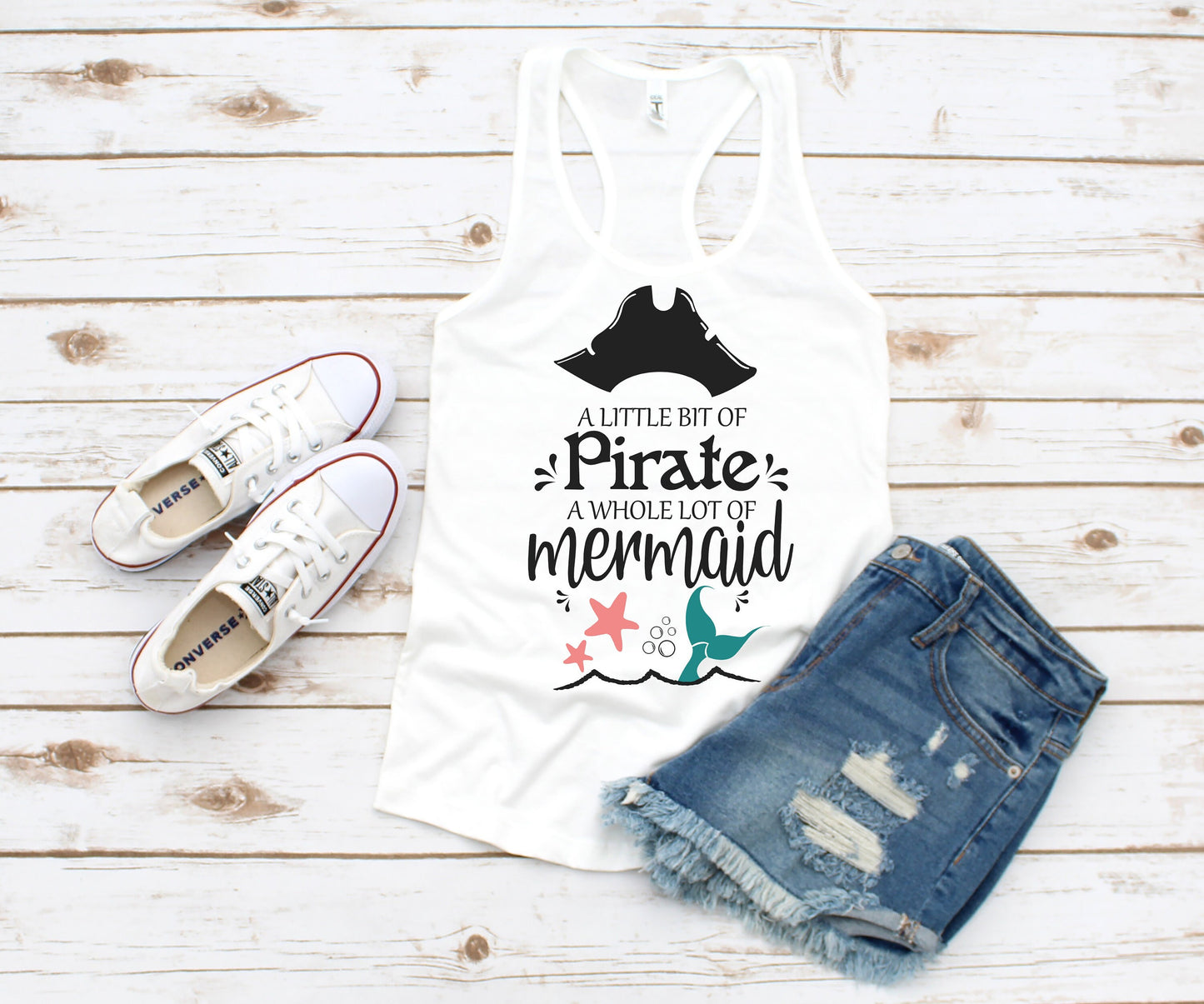 A Little Bit of Pirate and a Whole Lot of Mermaid racerback tank t-shi –  Twinkle Twinkle Tees