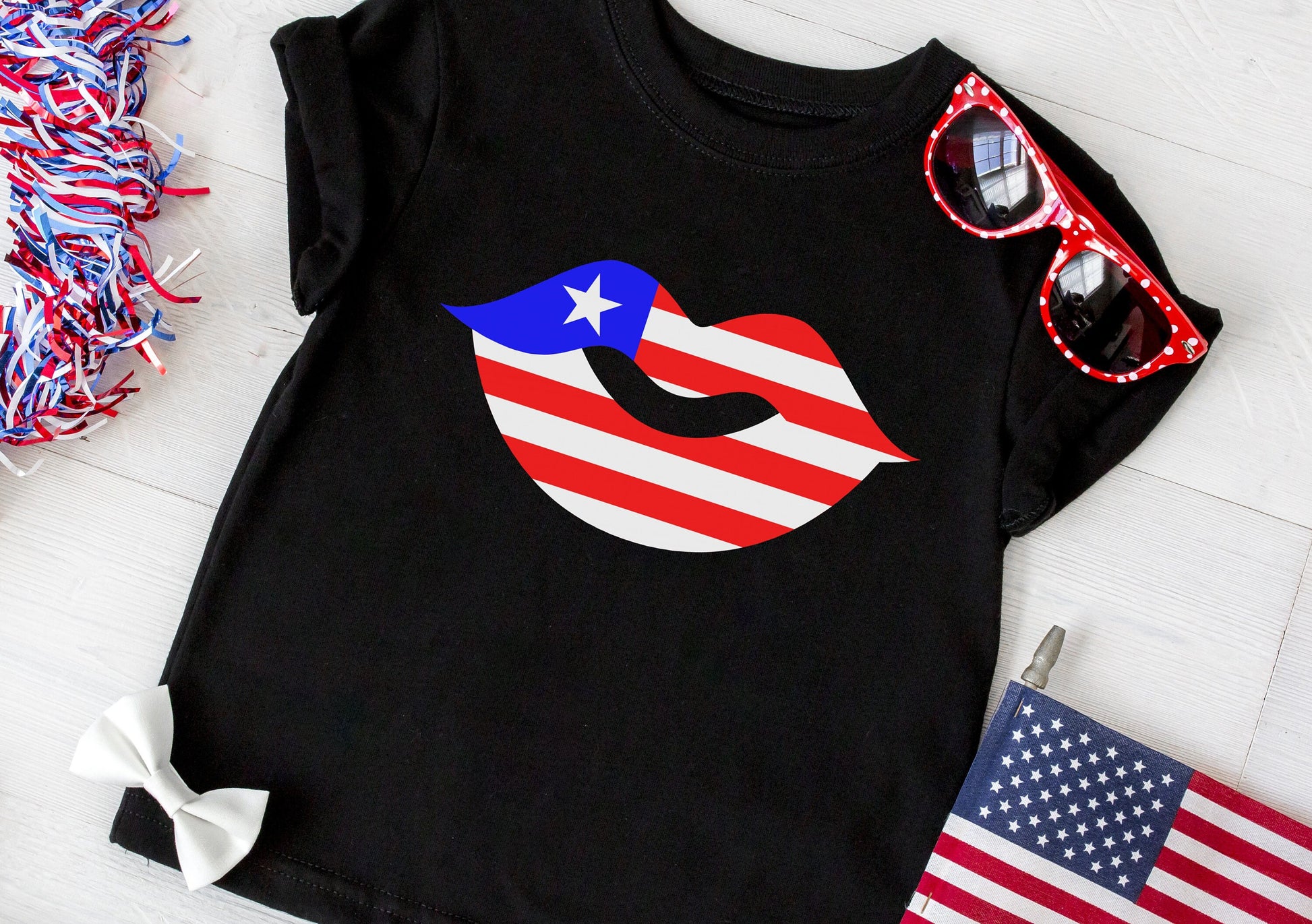 Patriotic Lips Girls Shirt - Toddler Girl 4th of July Shirt - Fourth of July Kids Shirt - Girls 4th of July Shirt - All American Girl Shirt
