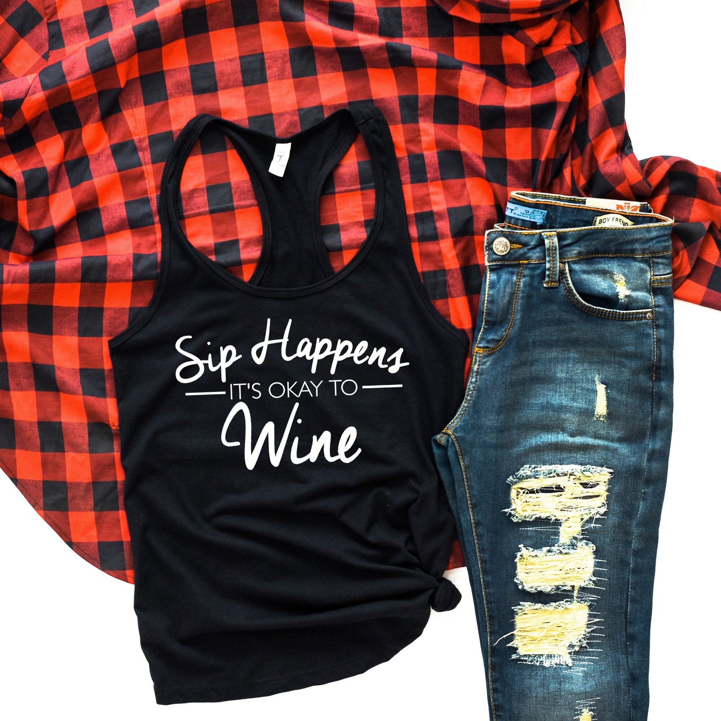 sip happens, it's okay to wine racerback tank top - wine tank top - wine tasting - mom tank top - wine lover gift - funny wine shirt for her