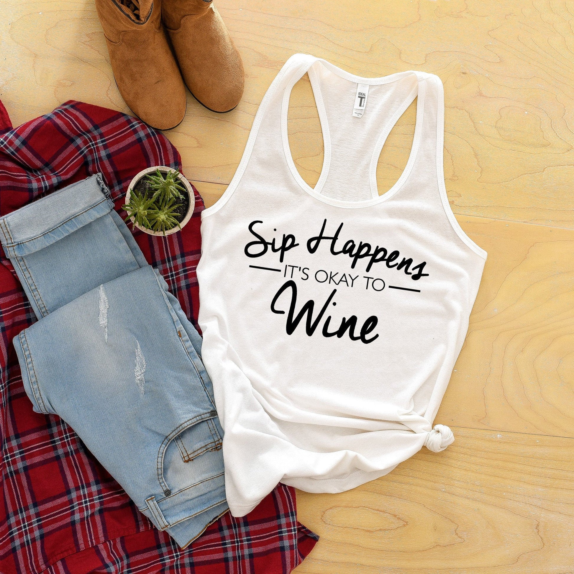 sip happens, it's okay to wine racerback tank top - wine tank top - wine tasting - mom tank top - wine lover gift - funny wine shirt for her