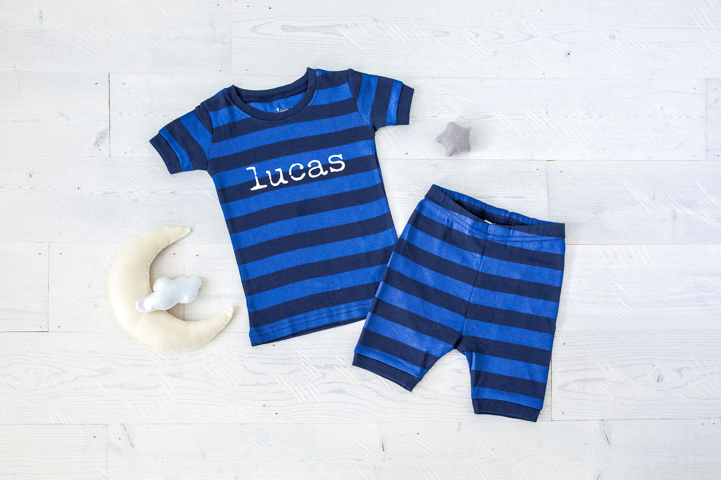 Personalized Blue Striped Shorts Toddler and Youth Pajamas - Boys Pajamas  - Toddler Boy Summer Pajamas - boys personalized pjs