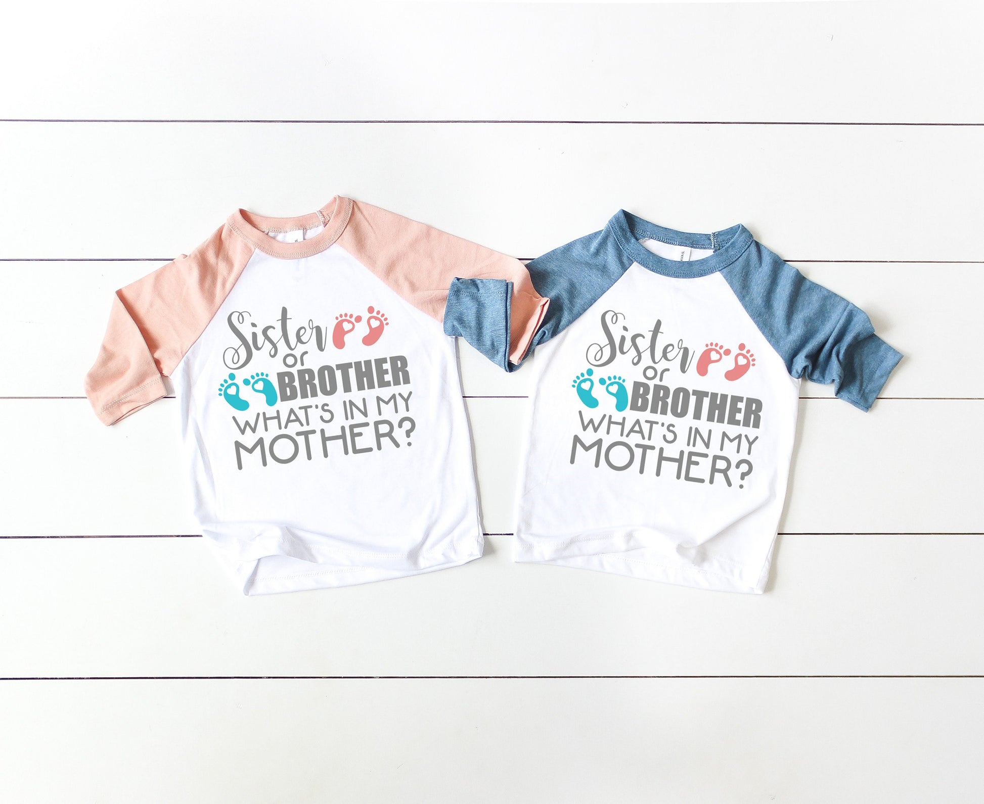 Sister or Brother What's In My Mother Toddler or Kids Bella + Canvas Raglan - gender reveal party shirt - big brother sister - big sister