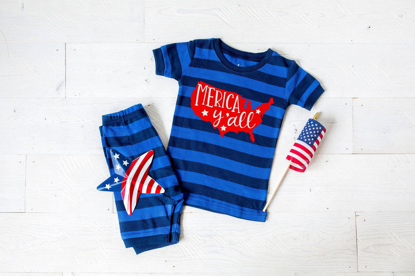 Merica Yall Blue Striped Shorts Toddler and Youth Pajamas - Kids 4th of July Pajamas - Sleepover Pajamas - Summer Pajamas - Fourth of July