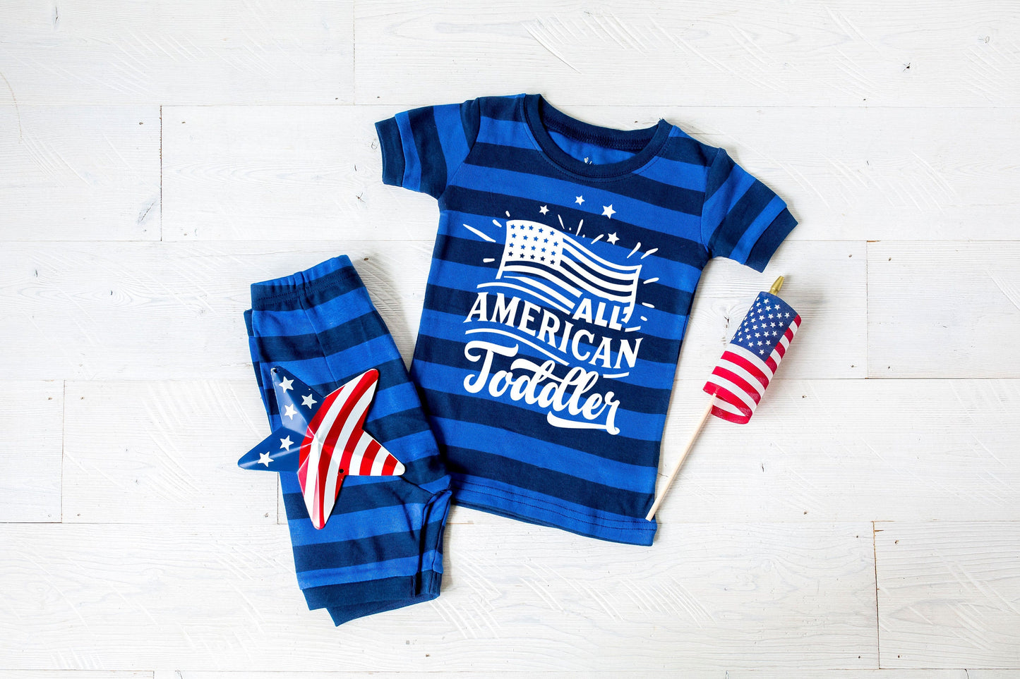 All American Toddler Blue Striped Shorts Toddler Pajamas - Kids 4th of July Pajamas - 4th of July Toddler Pajamas - Toddler Boy - Toddler PJ