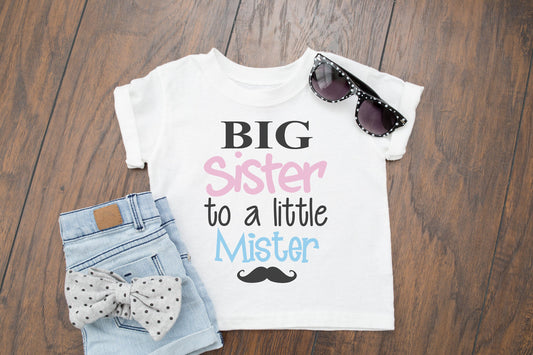 Big Sister to a Little Mister Infant Toddler or Girls Shirt - Gender Reveal Shirt - Big Sister Shirt - New Big Sister - Little Brother