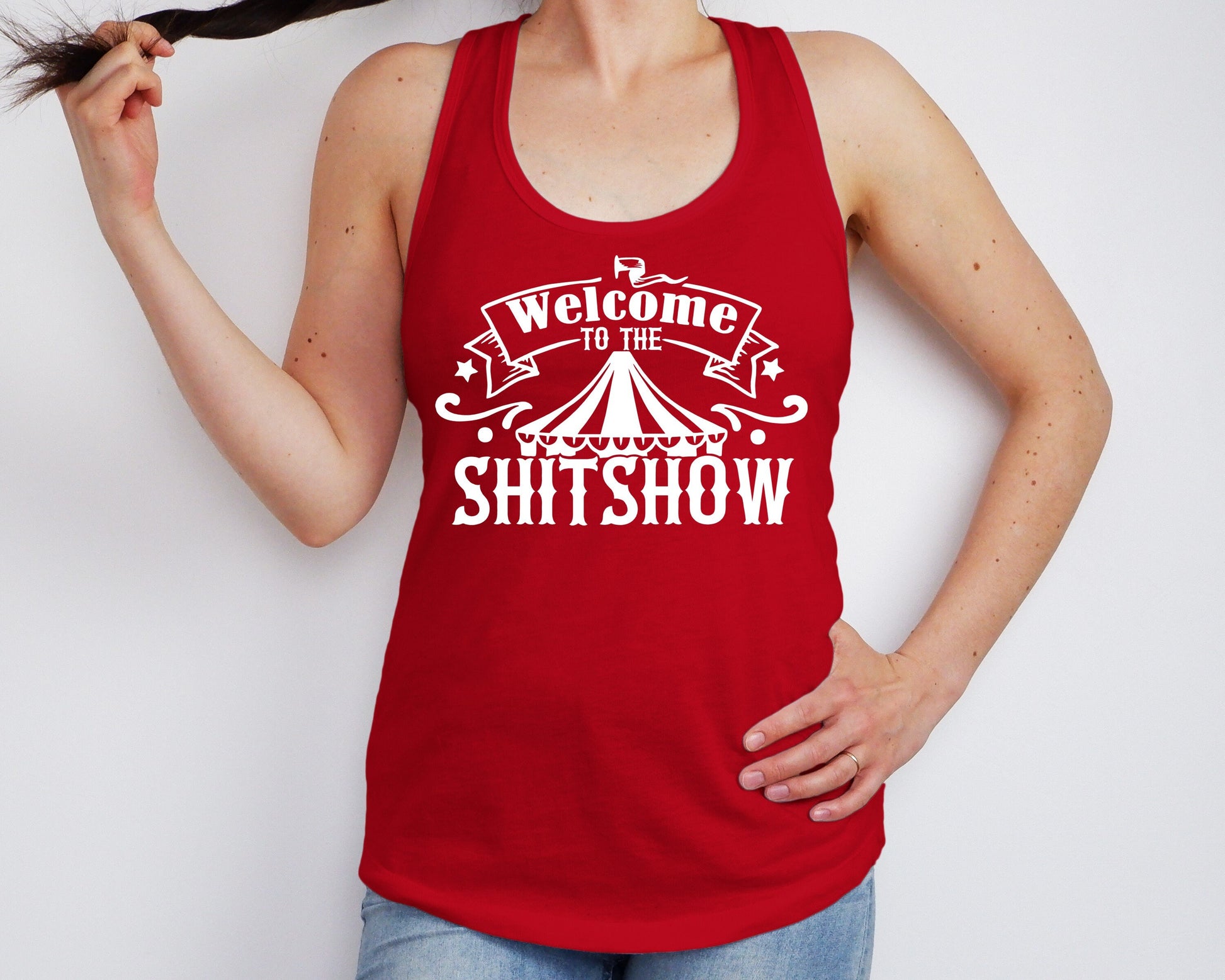 Welcome to the Shitshow Womens racerback tank t-shirt - mom life tank top - mom tank top - funny workout tank - mom shirt - mom of multiples