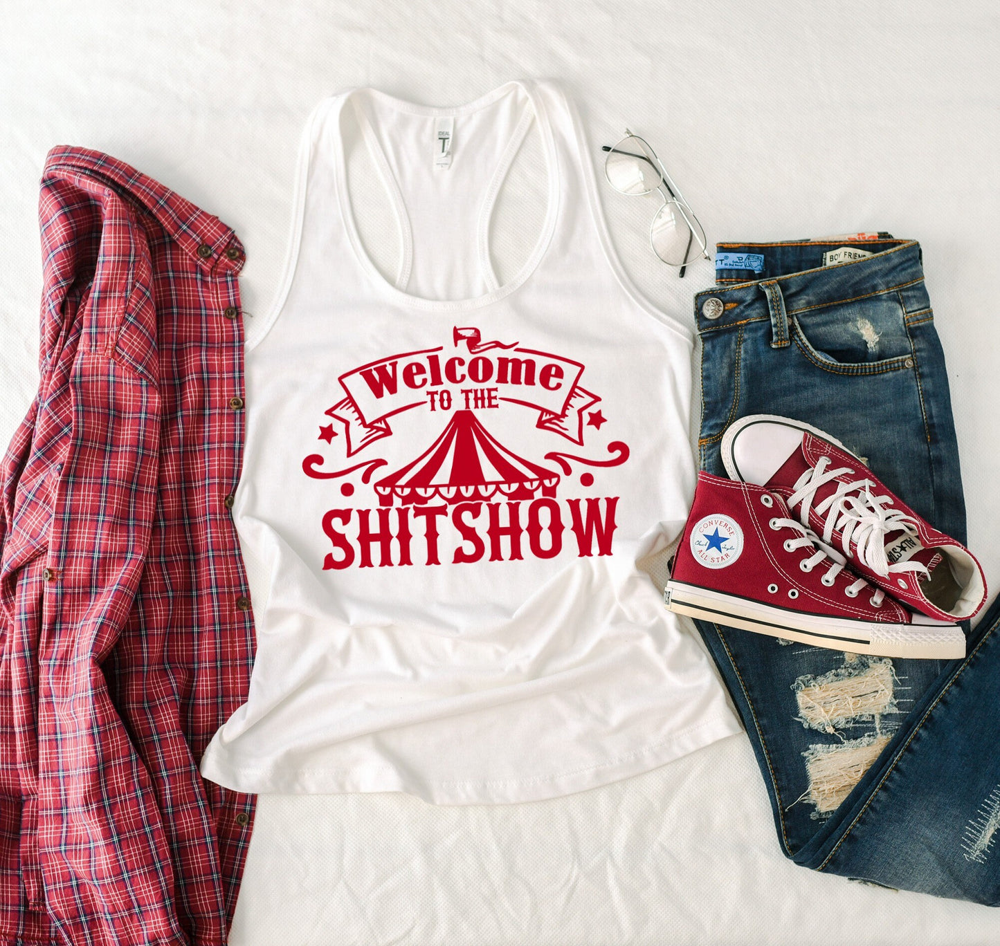 Welcome to the Shitshow Womens racerback tank t-shirt - mom life tank top - mom tank top - funny workout tank - mom shirt - mom of multiples