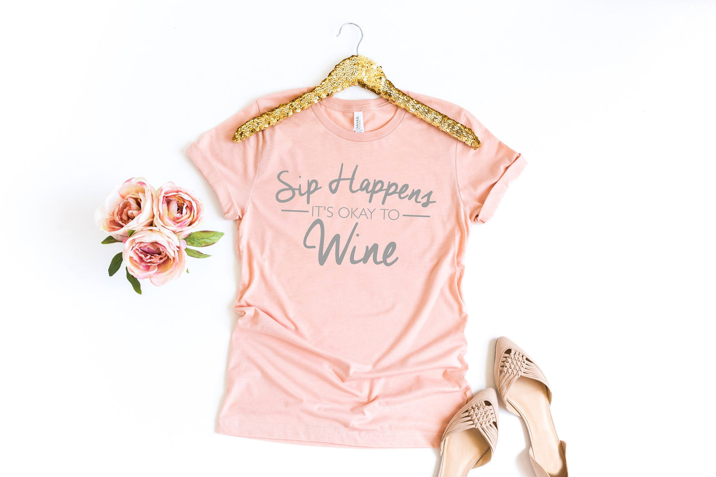 Sip Happens It's Okay to Wine Unisex Adult t-shirt - Funny Wine Shirt - Wine Lover Shirt - Wine Shirts - Gift for Wine Lover - Love Wine Tee