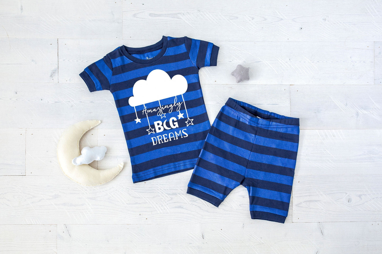 Dream Amazingly Big Dreams Blue Striped Shorts Toddler and Youth Pajamas - Boys Pajamas - Sleepover Pajamas - Toddler Boy Summer Pajamas