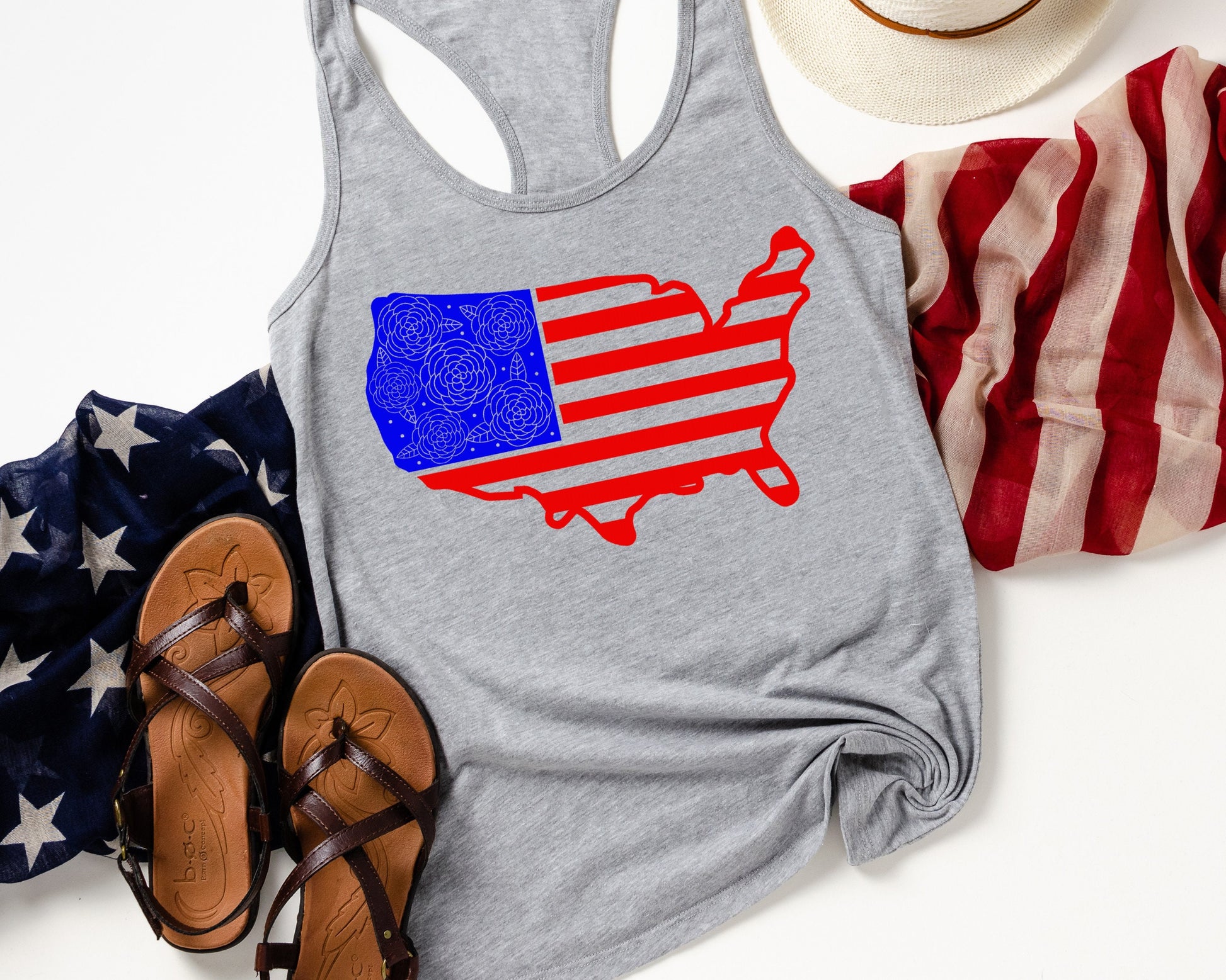 Floral USA racerback tank t-shirt - 4th of july tank top - patriotic tank top - fourth of july shirt - 4th of july shirt - merica tank