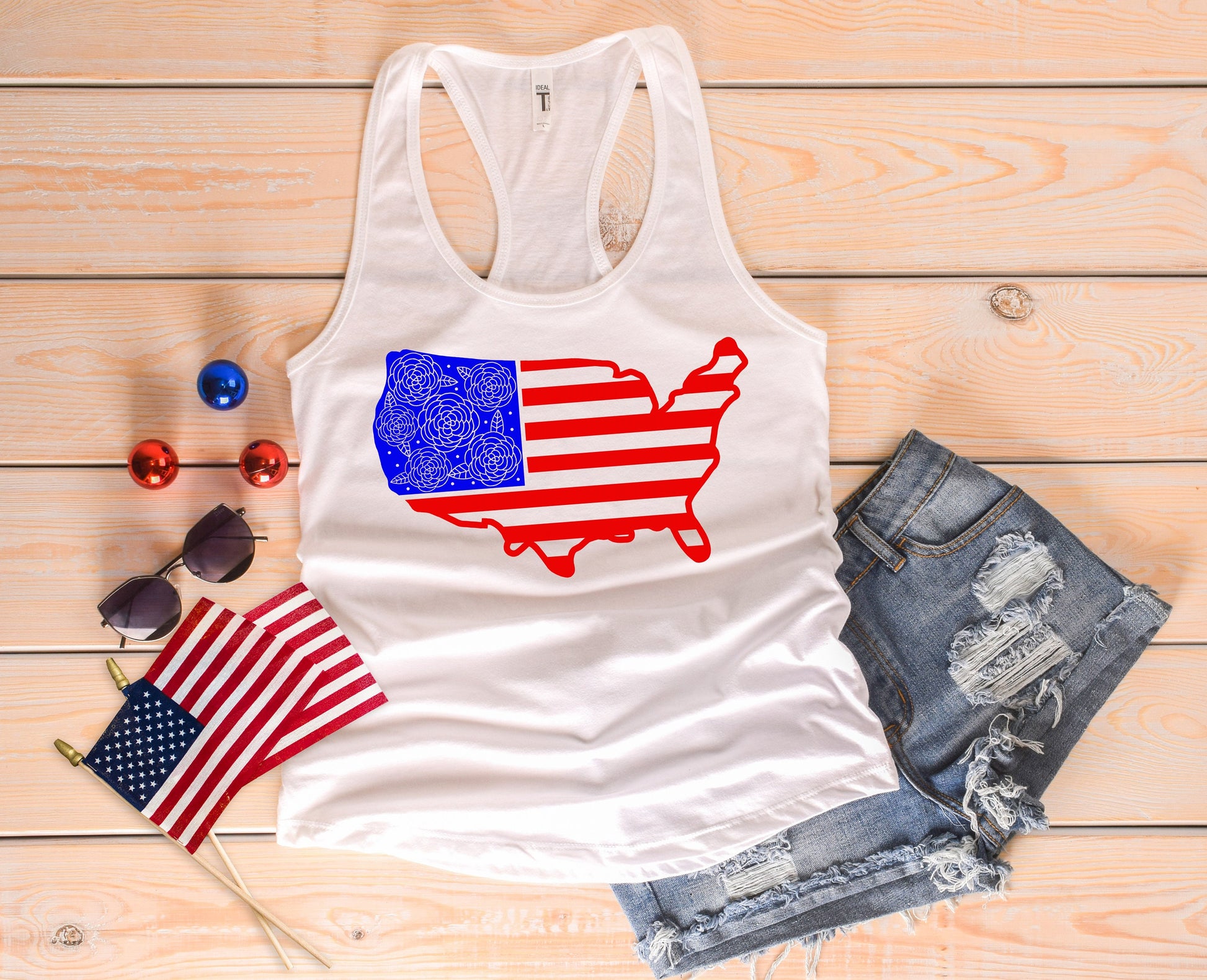 Floral USA racerback tank t-shirt - 4th of july tank top - patriotic tank top - fourth of july shirt - 4th of july shirt - merica tank