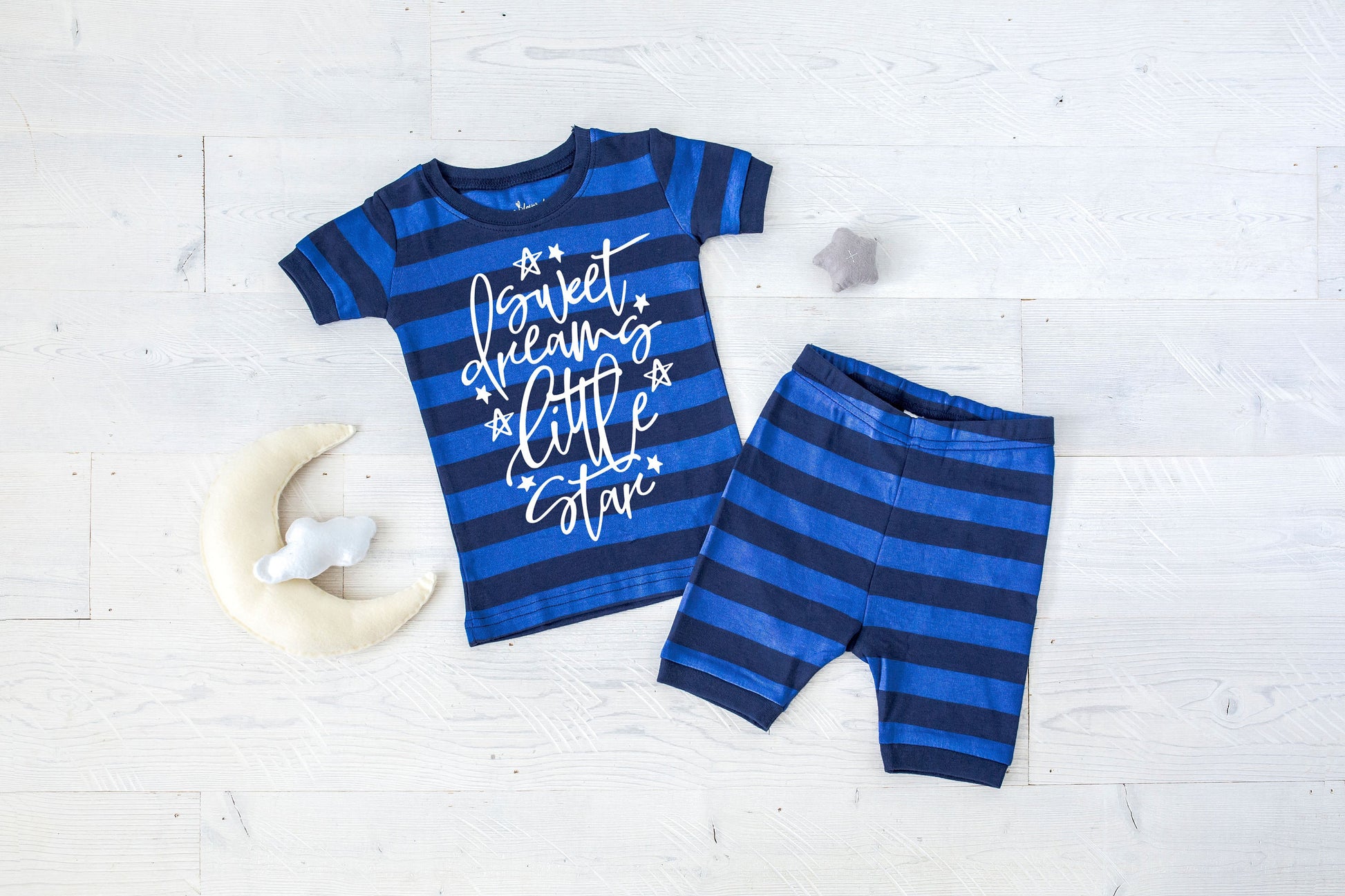Sweet Dreams Little Star Blue Striped Shorts Toddler and Youth Pajamas - Boys Pajamas - Sleepover Pajamas - Toddler Boy Summer Pajamas
