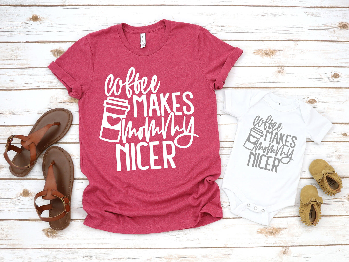 Coffee Makes Mommy Nicer Unisex Matching t-shirts - Mommy and Me Shirts - Gift for Mom - Mommy and Son Shirts - Mother's Day Shirts