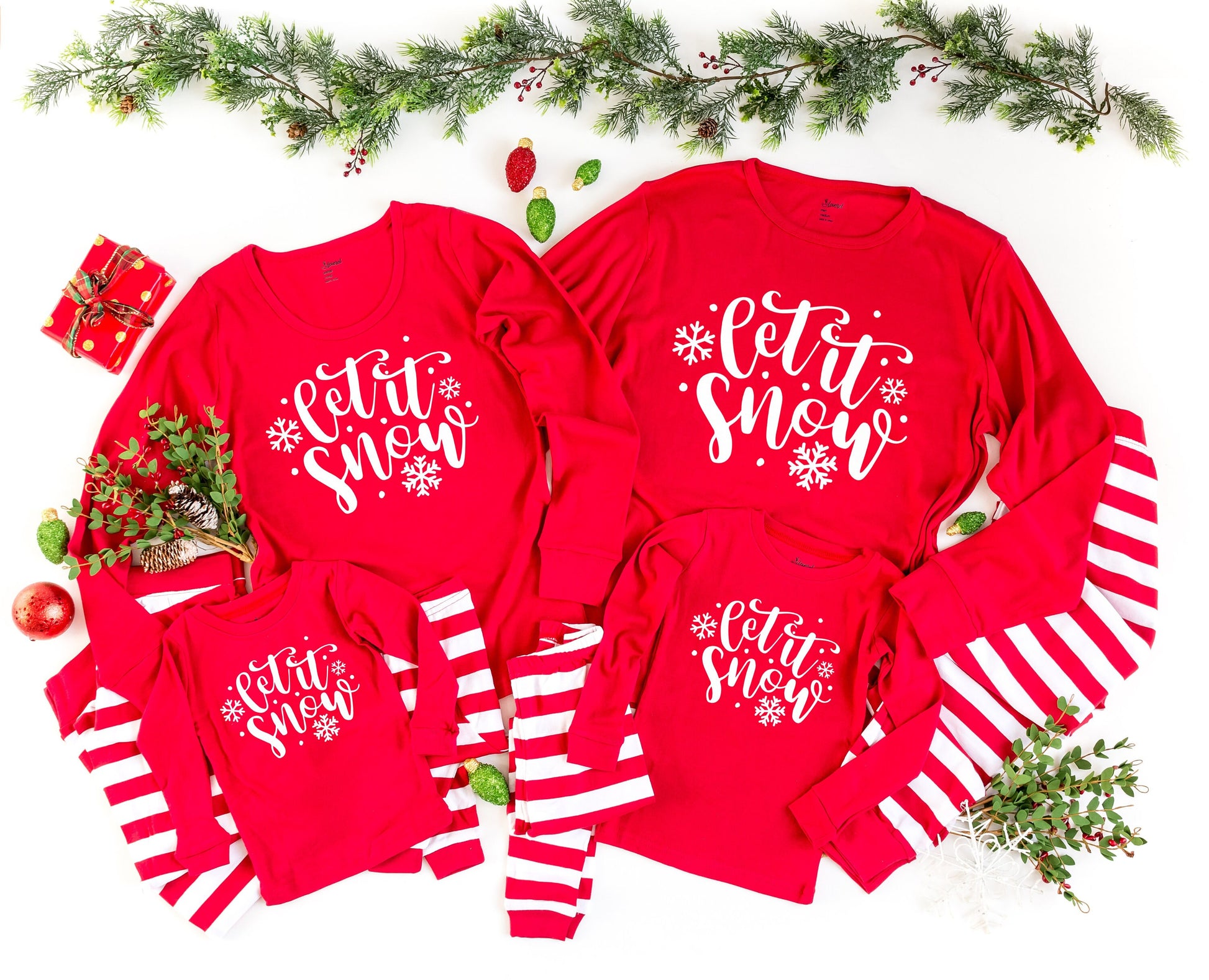 Let it Snow Family Christmas Pajamas - kids christmas pjs - baby christmas pjs - women's christmas jammies - Family PJs