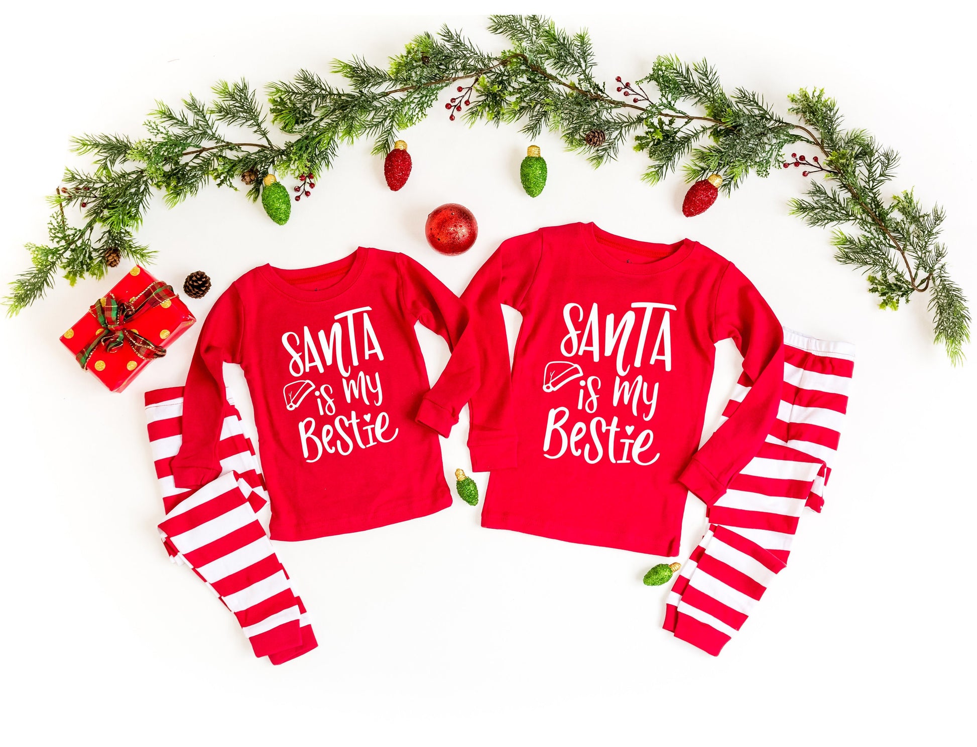 Santa is My Bestie Family Christmas Pajamas - kids christmas pjs - baby christmas pjs - women's christmas jammies - Family PJs