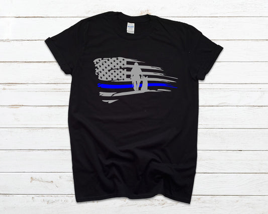 Blue Line American Flag with K9 Officer unisex t-shirt - Police Support - Blue Lives Matter - Thin Blue Line Shirt - Police Lives Matter