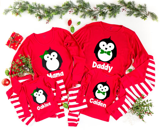 Personalized Penguin Family Christmas Pajamas - matching christmas pjs -  women's christmas jammies