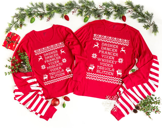 Funny Reindeer List Alcohol Christmas Pajamas - kids christmas pjs - baby christmas pjs - women's christmas jammies - Family PJs