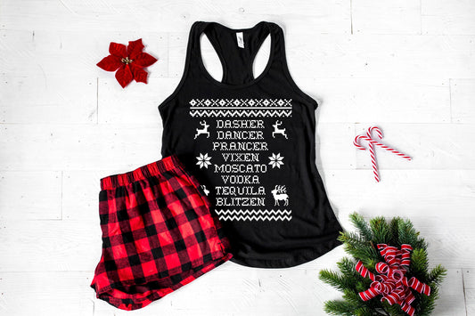 Reindeer List Alcohol Funny Women's Christmas Pajamas - women's christmas jammies - buffalo plaid flannel pajamas