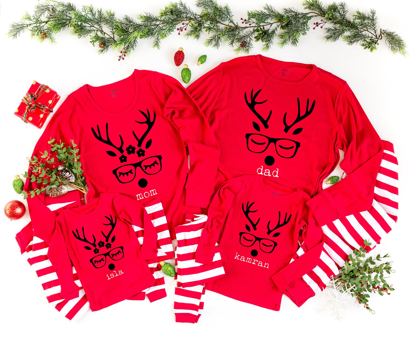 Personalized Reindeer Family Christmas Pajamas - matching christmas pjs -  women's christmas jammies - matching family christmas pajamas