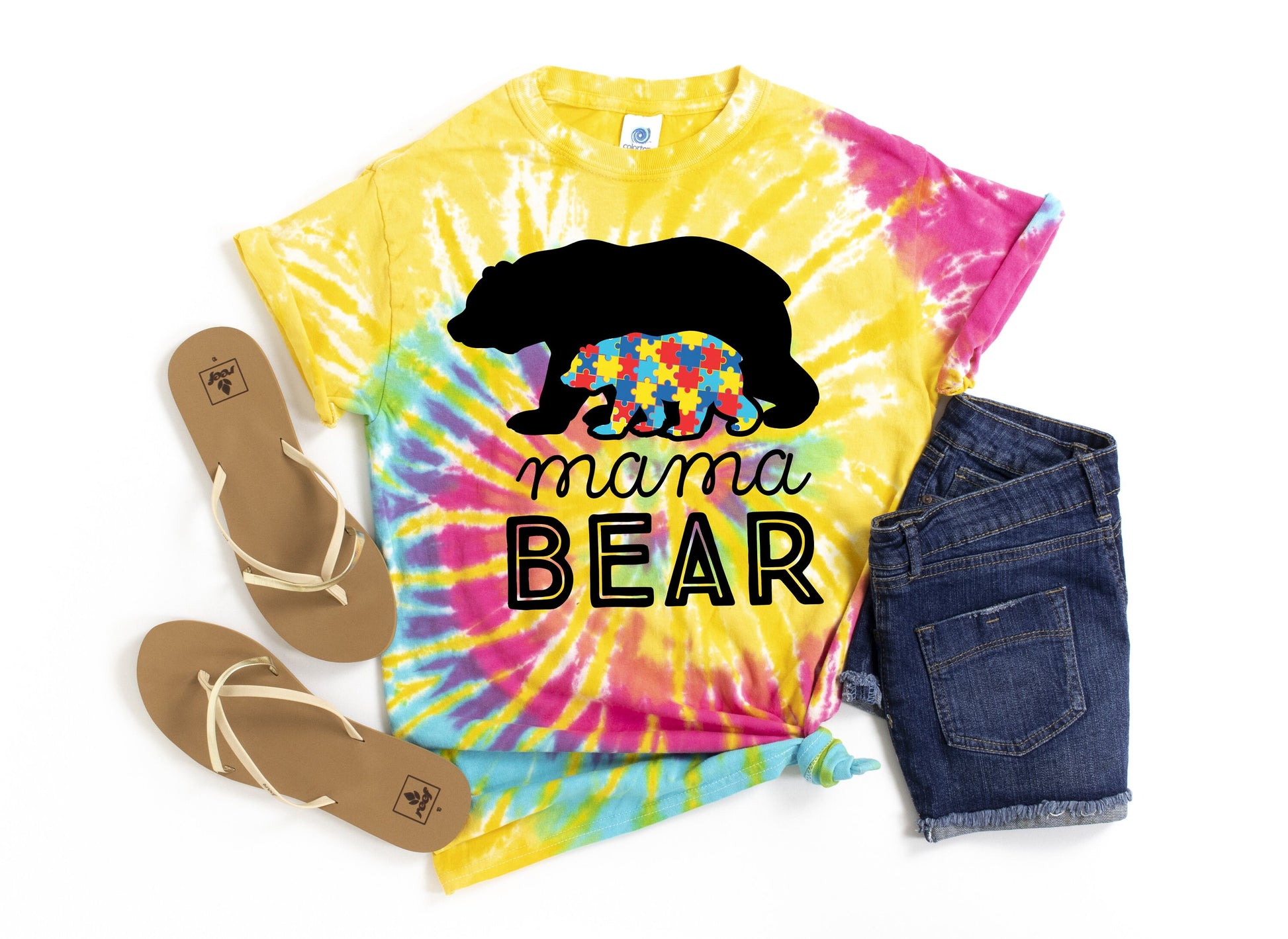 Autism Mama Bear Tie Dye t-shirt - Kids and Adults Sizes - Autism Mom Shirt - Autism Awareness - Autism Mama Bear Shirt - Autism Support