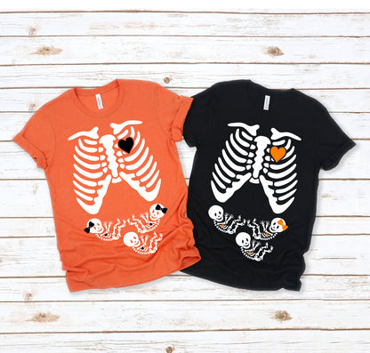 TRIPLETS Skeleton Maternity Halloween t-shirt - halloween pregnancy shirt - halloween t-shirt - pregnancy announcement - halloween maternity