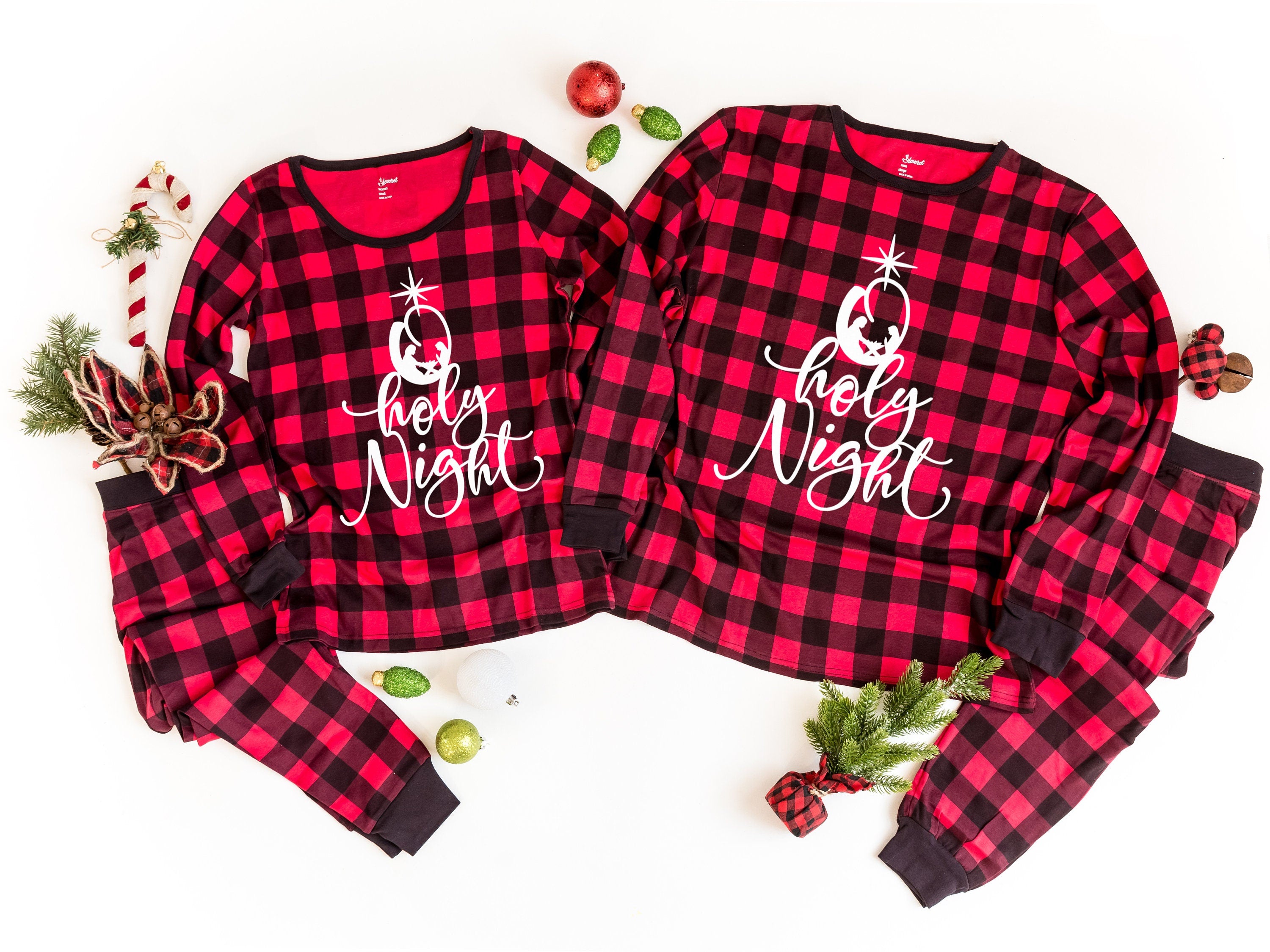 O Holy Night Buffalo Plaid Family Christmas Pajamas religious christmas pjs women s christmas jammies matching family christmas pjs